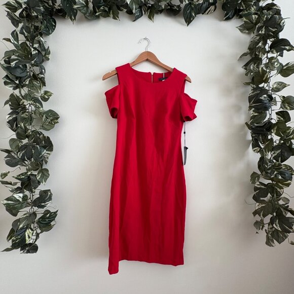 Tommy Hilfiger Short Sleeve Cold Shoulder Mini Dress Red NWT Women’s Sz 6 - Picture 1 of 8